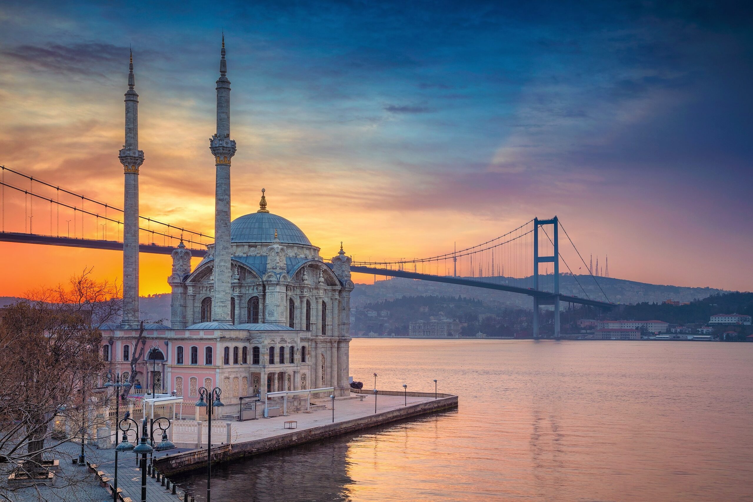 Bosphorus and Ortakoy mosque at sunset.