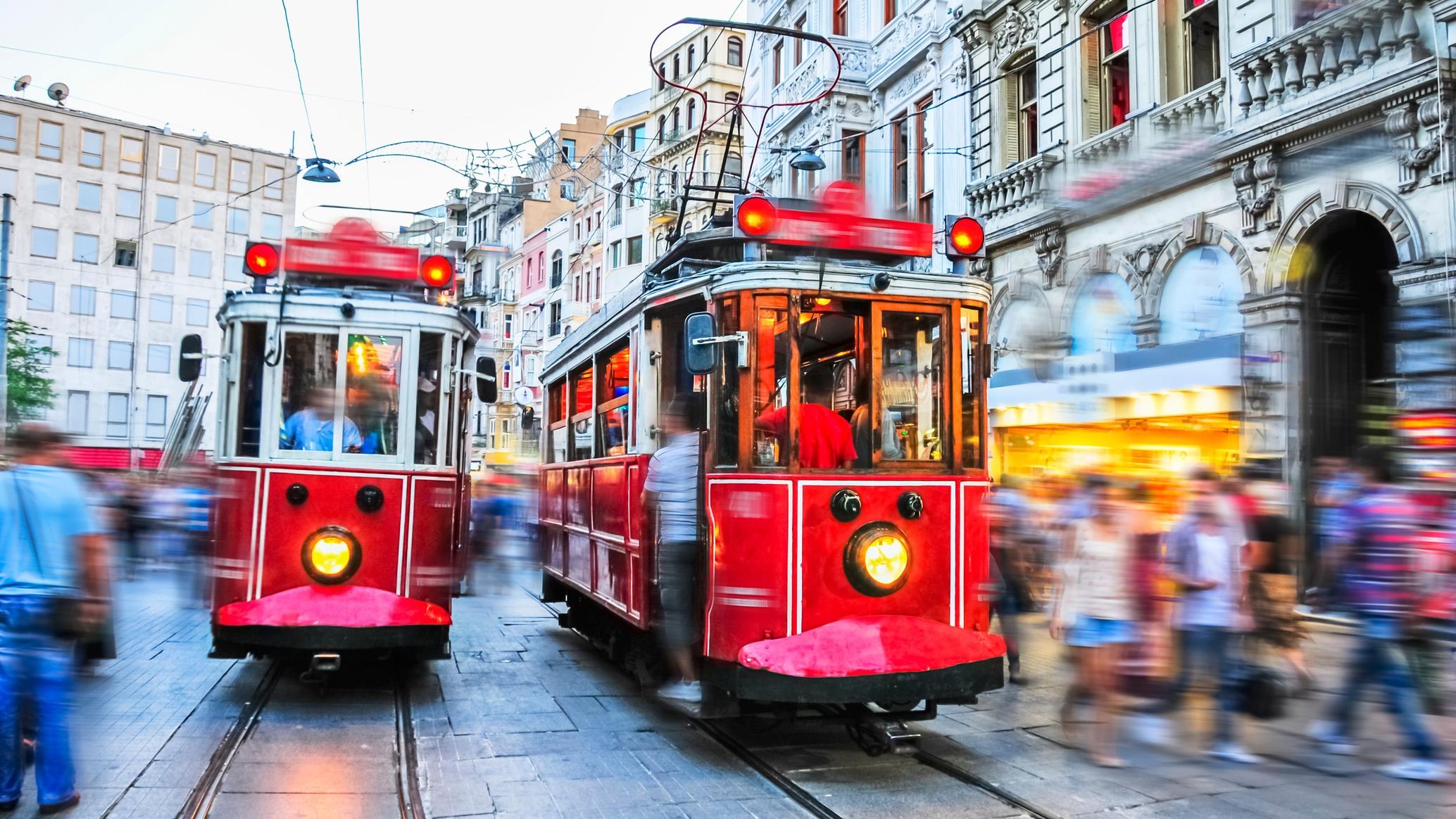 Iconic Tram on the Historic Istiklal Street